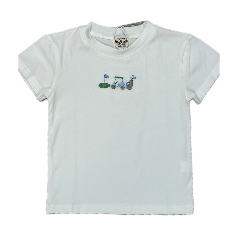 The Oaks White S/S Signature Tee with Embroidered Golf Design
