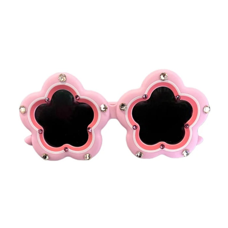 Bari Lynn Daisy Flower Sunglasses with Rhinestones - Pink