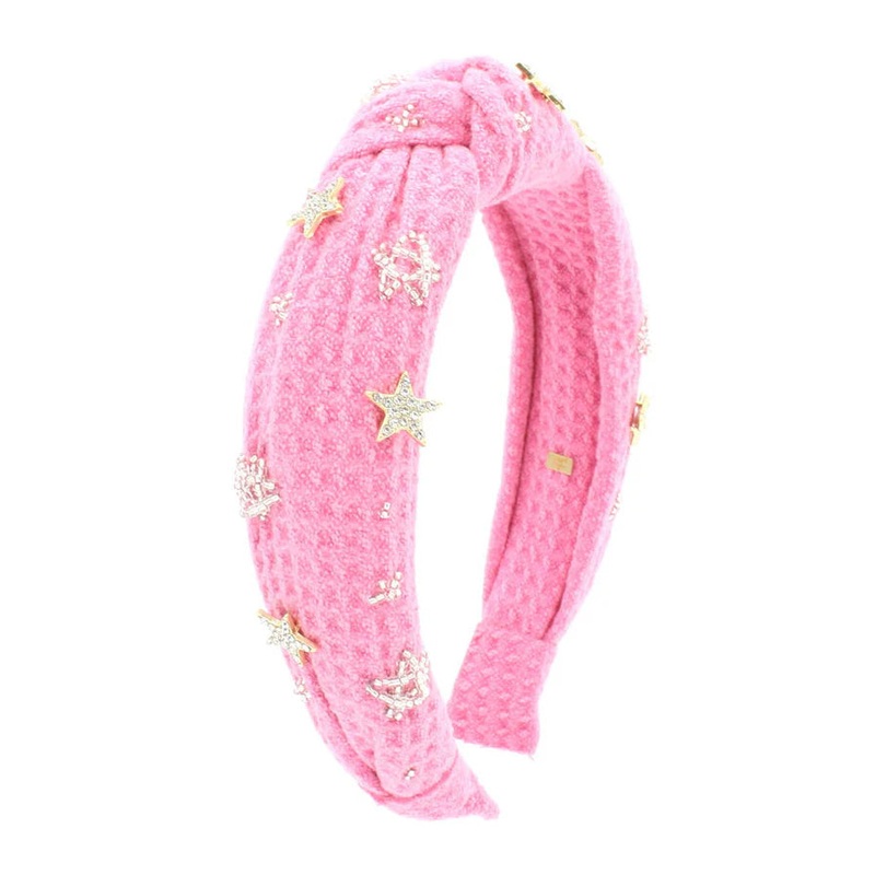 Bari Lynn Pink Crystal Star Waffle Knot Headband