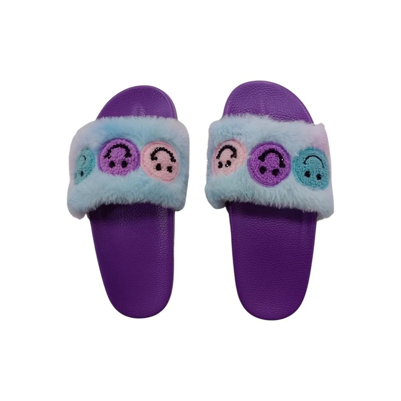 Bari Lynn Purple Furry Smiley Face Slippers