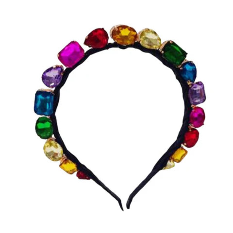 Bari Lynn Standing Multi Jewel Headband - Black / Rainbow