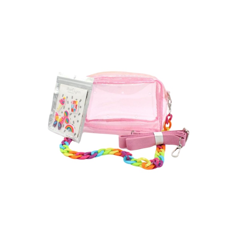 Clear Pink Charm Purse with Rainbow Chain