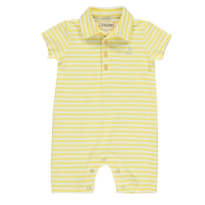 Me & Henry Drift Polo Romper - Yellow/White Pique Stripe