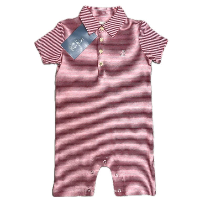 Me & Henry Polo Romper - Red/White Stripe