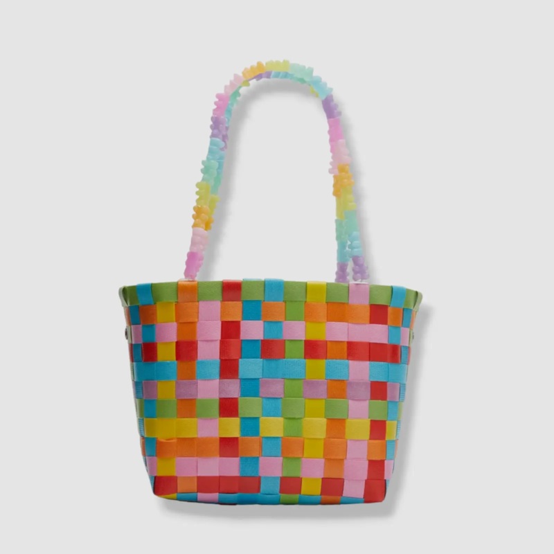 Multicolor Rainbow Woven Straw Bag with Gummy Bear Straps