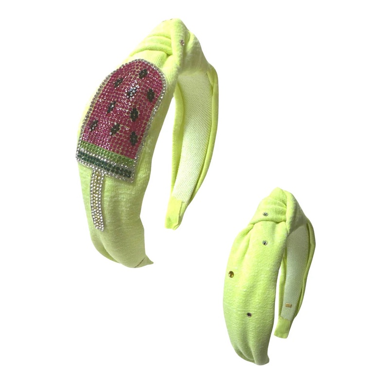Neon Terrycloth Rhinestone Applique Headband - Watermelon Popsicle
