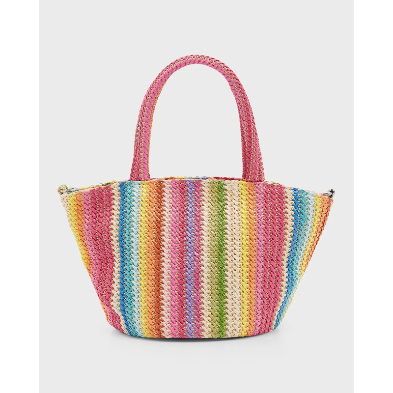 Rainbow Raffia Tote Bag