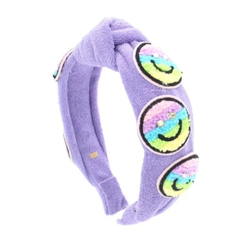 Terrycloth Smiley Patch Headband - Purple