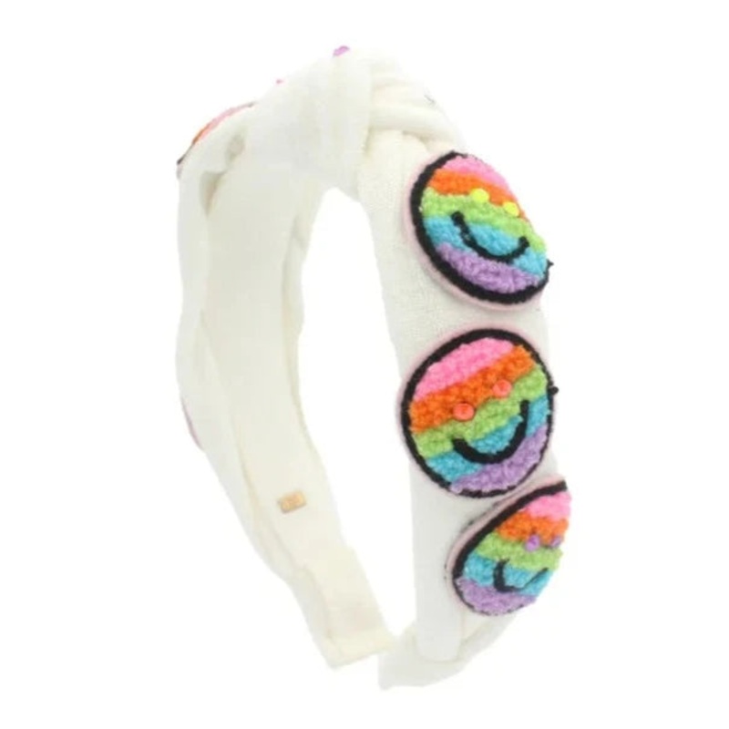 Terrycloth Smiley Patch Headband - White