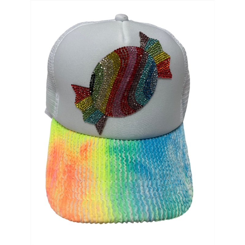 White Trucker Hat with Crystal Candy Patch