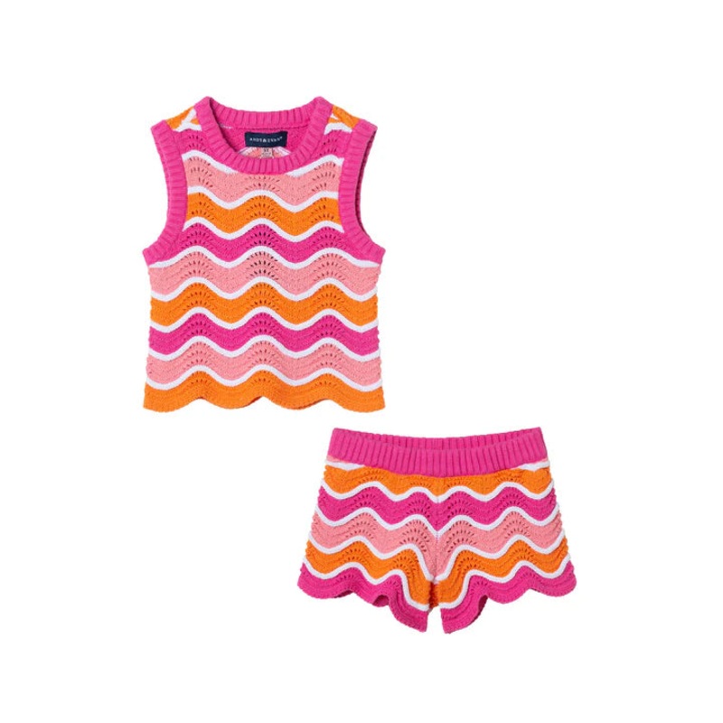 Andy & Evan Rainbow Crochet Scallop Top and Short Set