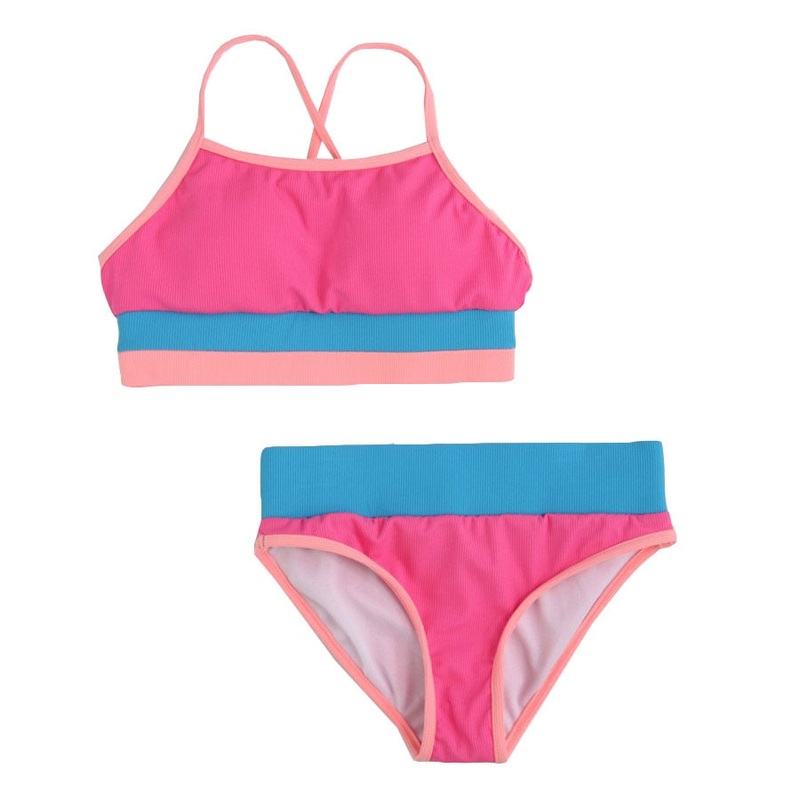 Andy & Evan Ribbed Color Block Two-Piece Swimsuit - Pink