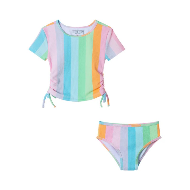Andy & Evan Short Sleeve Rash Guard Set - Rainbow