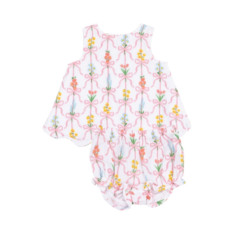 Angel Dear Scallop Open-Back top and Bloomer - Ribbon Bouquets