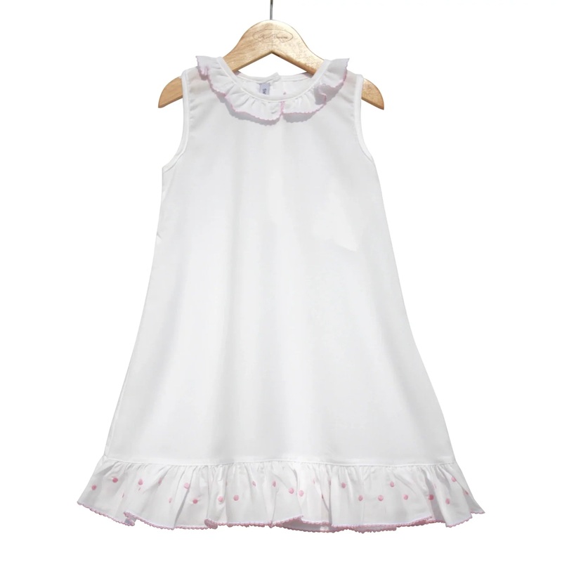 Sweet Dreams White Nightgown with Pink Trim & Embroidered Dots