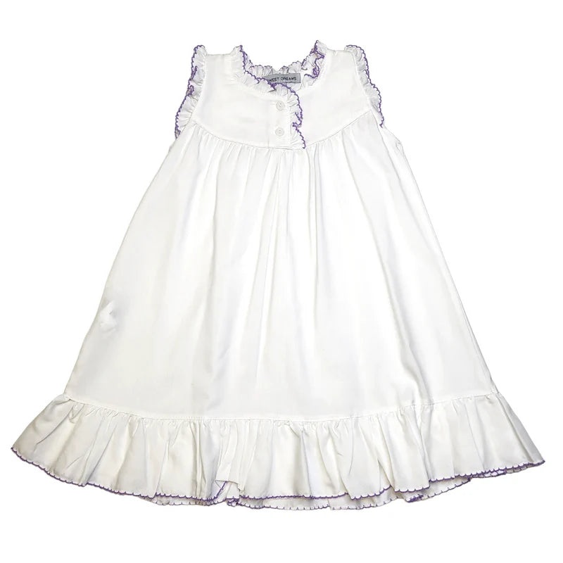 Sweet Dreams White Sleeveless Nightgown with Lavender Picot Trim