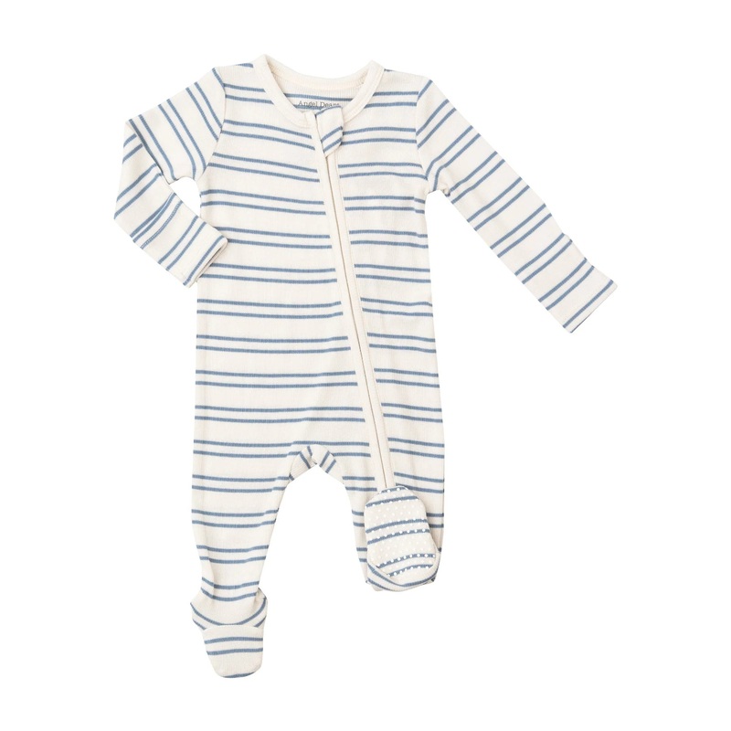 Angel Dear 2 Way Zipper Footie -  Rib Blue Stripe