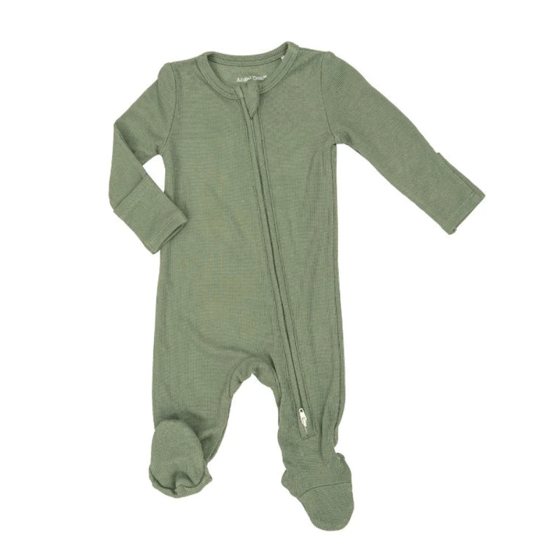Angel Dear 2 Way Zipper Footie -  Rib Oil Green