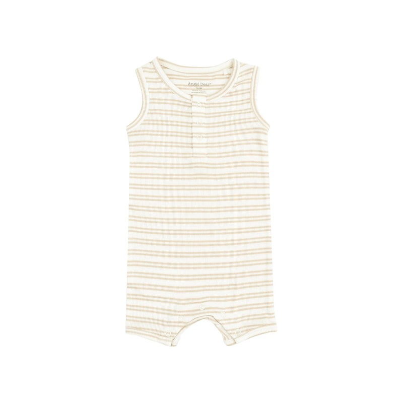Angel Dear Oxford Tan Rib Striped Shortie Sleeveless Romper