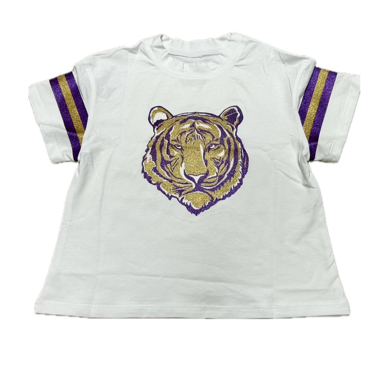 Azarhia Glitter Tiger Face on White Boxy Tee