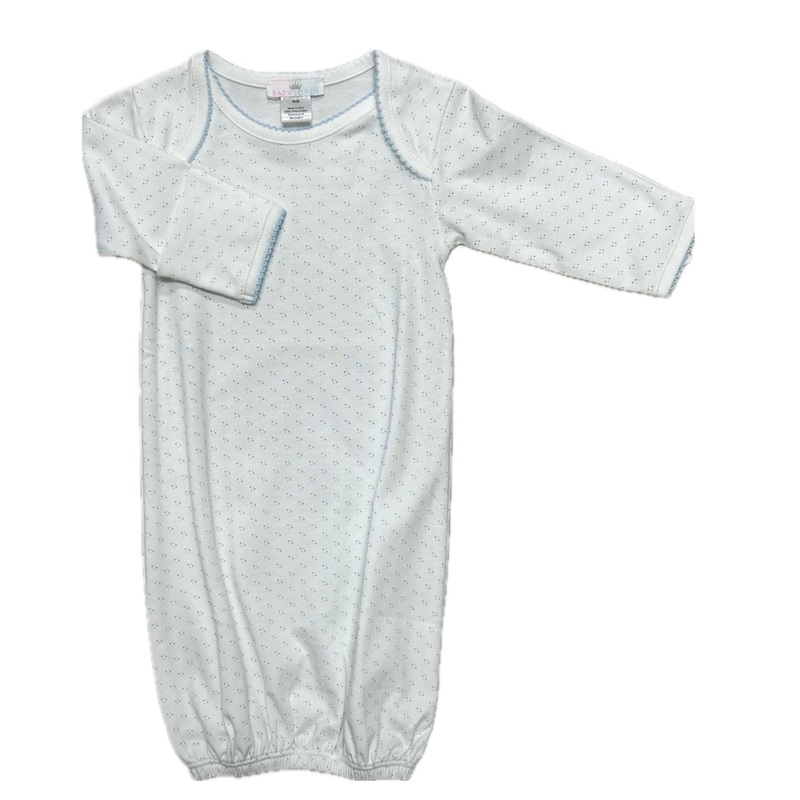 Baby Loren Gown - White w/ Blue Dots