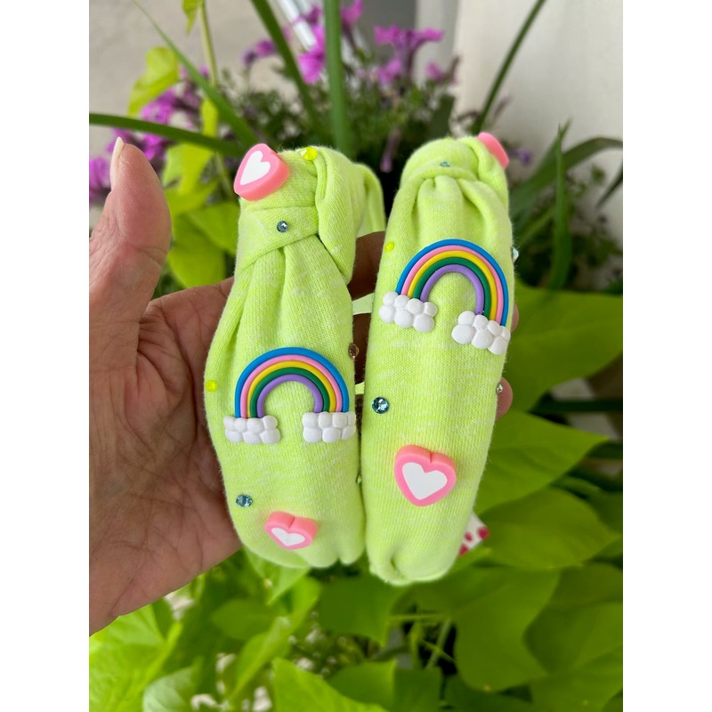 Bari Lynn Neon Rainbow Sweatshirt Knot Headband