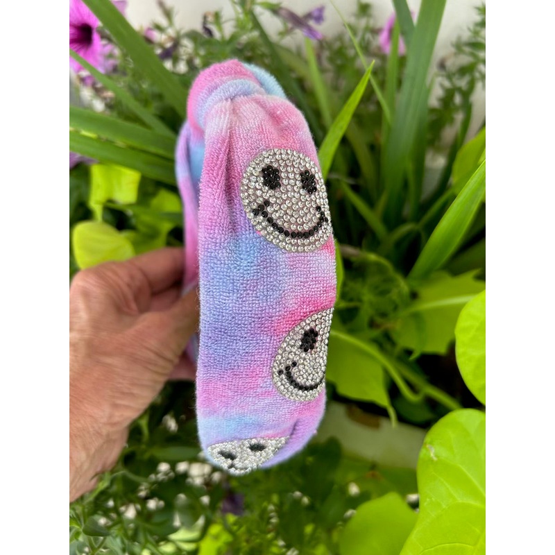 Bari Lynn Tie Dye Terry Smiley Face Knot Headband