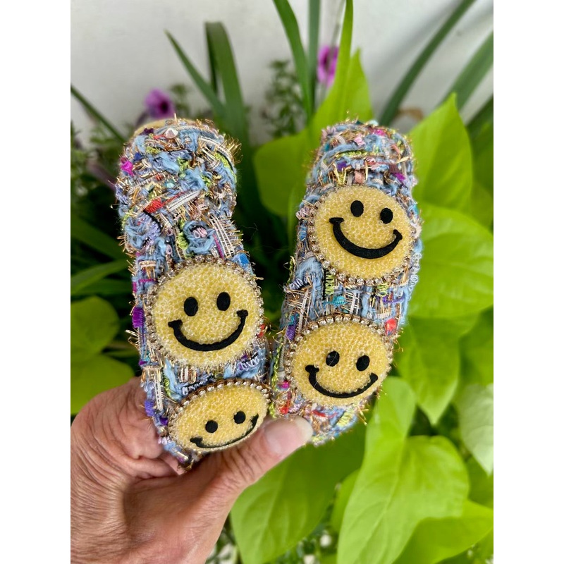 Bari Lynn Tweed Glitter Smiley Face Knot Headband