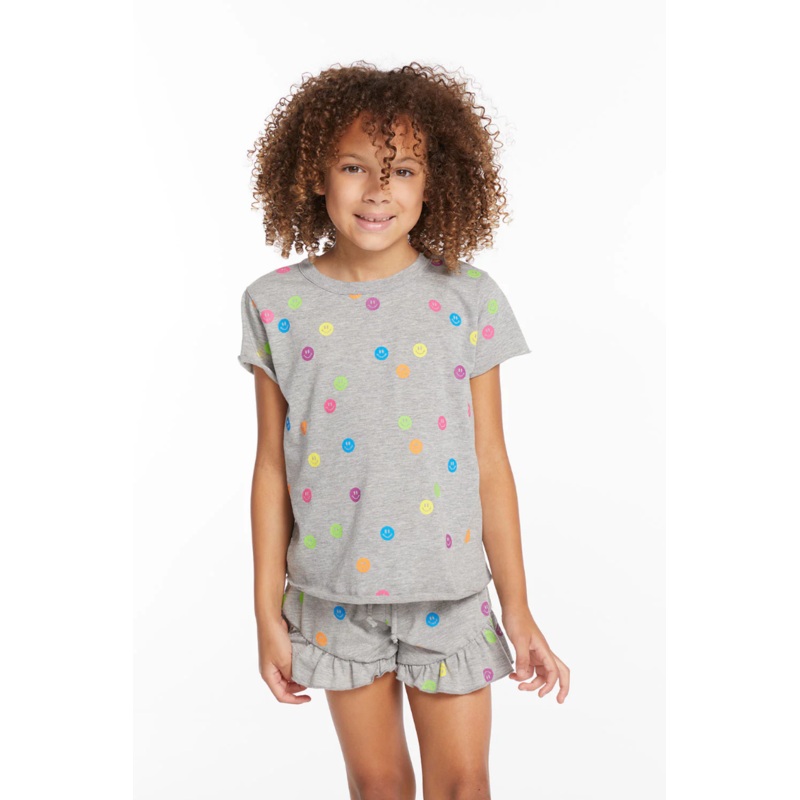 Chaser Rainbow Smiles Gray Tee