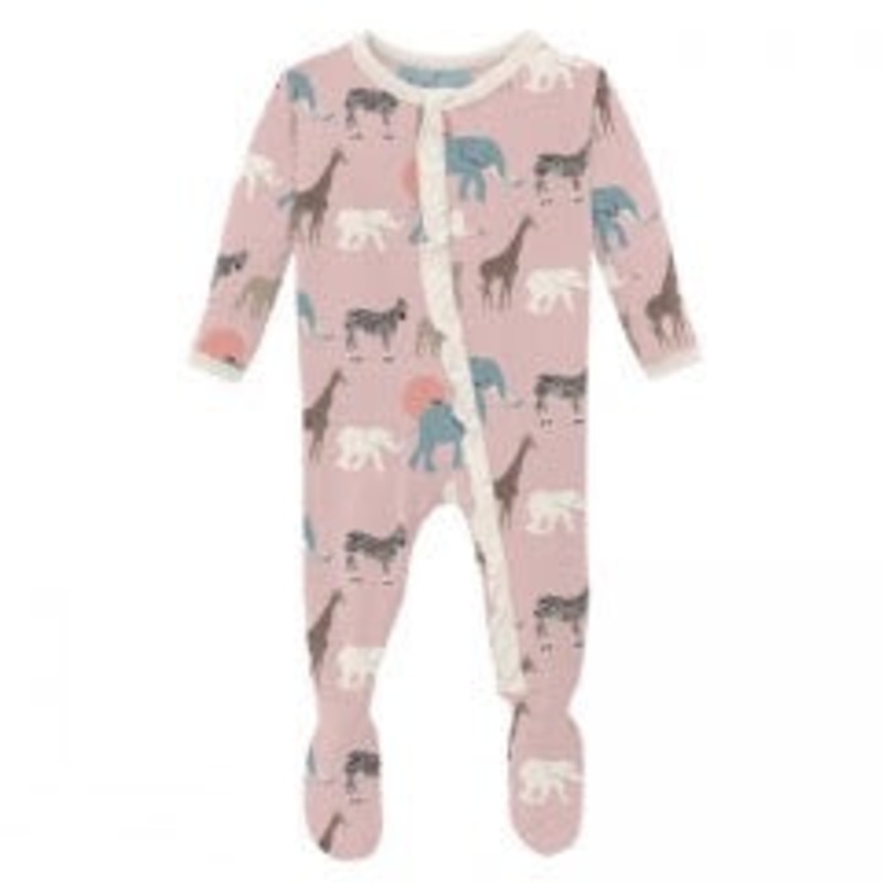Kickee 2 Way Zipper Footie - Baby Rose/Just So Animals