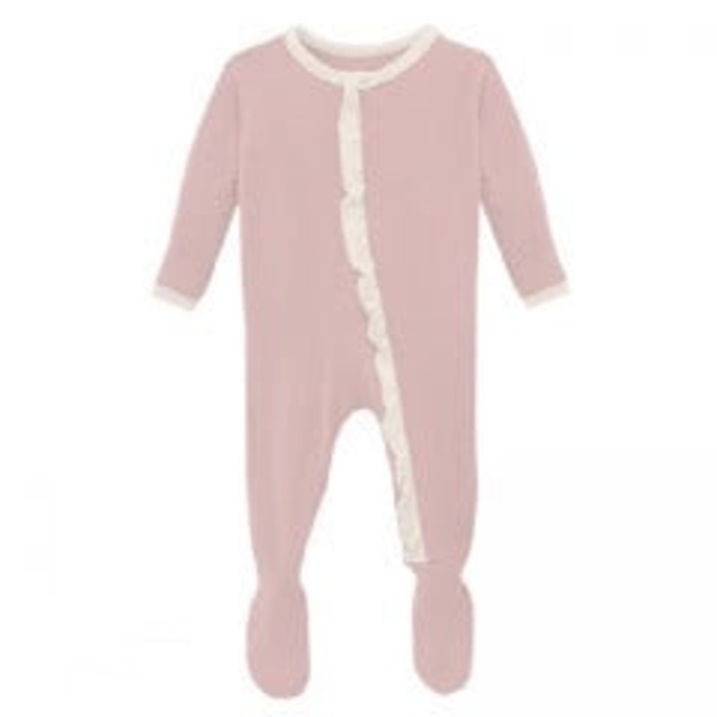 Kickee 2 Way Zipper Footie - Baby Rose/Natural Ruffle