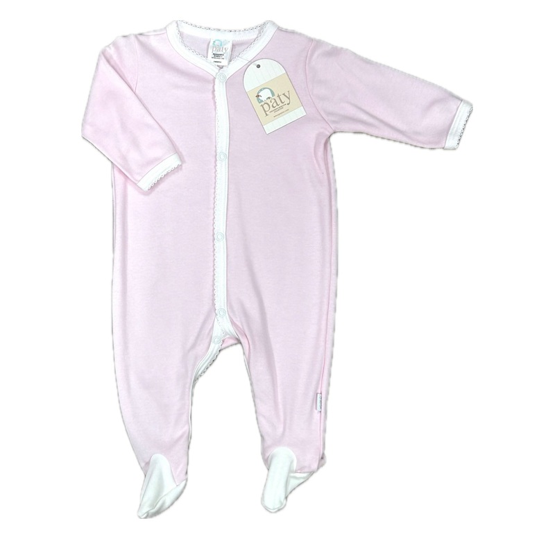Paty Knit Footie w/ white Trim - Pink
