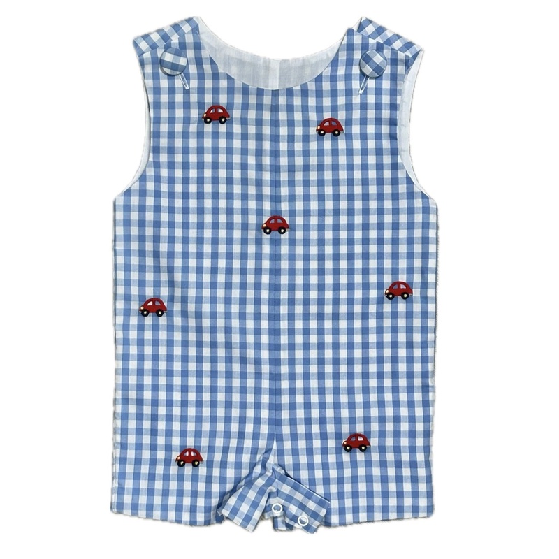 Zuccini Embroidered Cars Party Blue Check Jon Jon