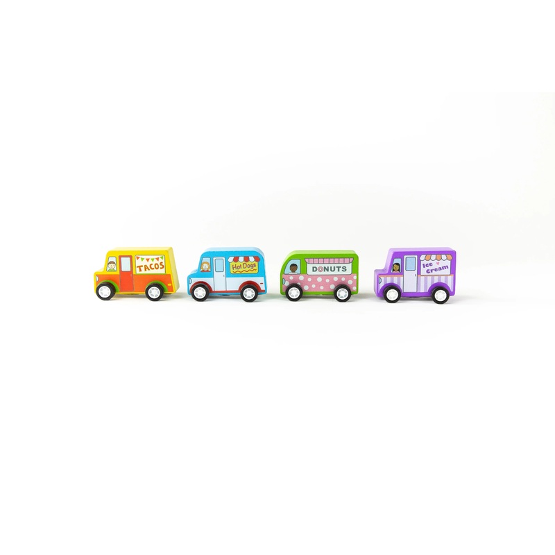 Mini Wooden Pull Back Food Trucks