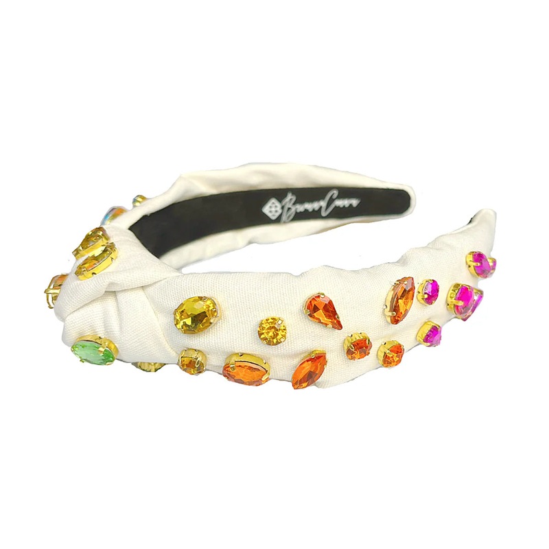 Brianna Cannon Ivory Headband with Rainbow Gradient Hand-Sewn Crystals