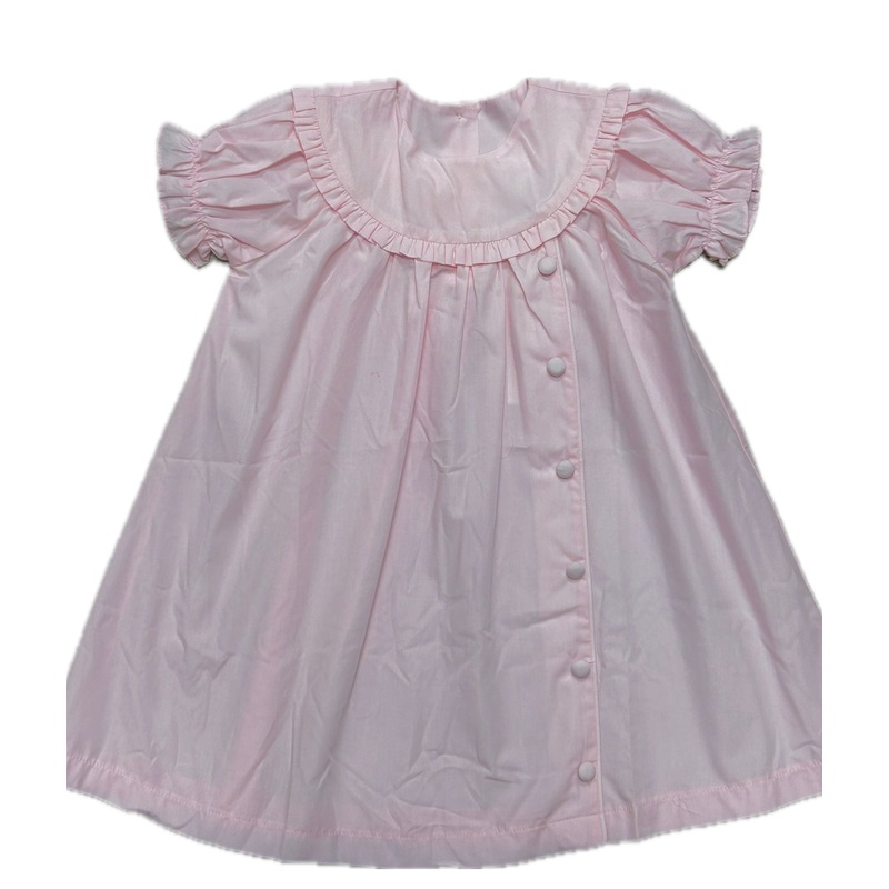 Delaney Solid Pink SS Side Button Float Dress with Round Ruffle