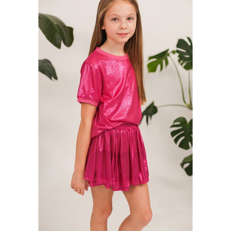 Blended Spirit 2Pc Shimmery Short Set - Hot Pink