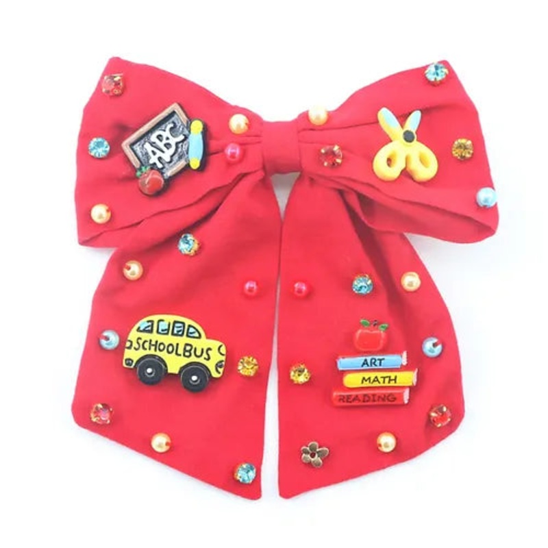 Poppyland Red Embroidered/Beaded Back to School Bow