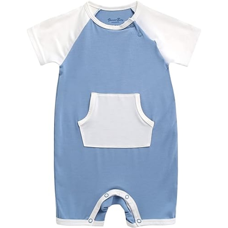 Vaenait Baby Blue w/ White Pocket Romper
