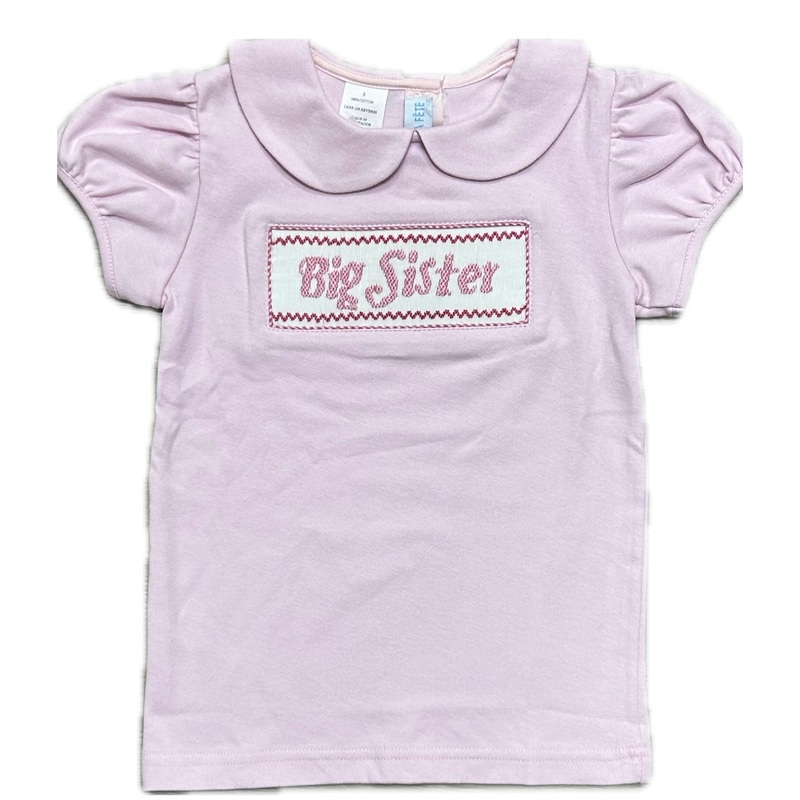 Vive La Fete Big Sister Pink Collared Smocked Knit S/s Shirt