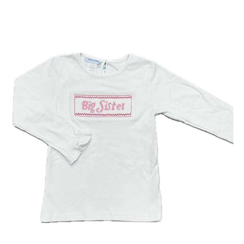 Vive La Fete Big Sister White Smocked Knit Ruffle L/S Shirt