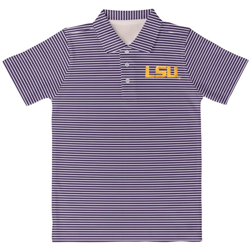 Vive La Fete Striped Purple Embroidered LSU Polo Shirt