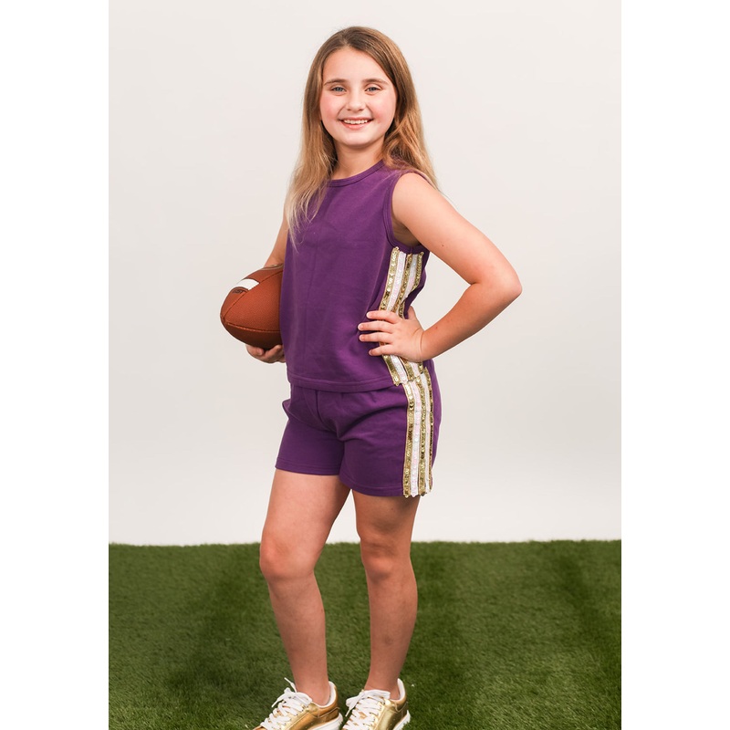 Blended Spirit Purple/Gold Sequin 2Pc Knit Short Set