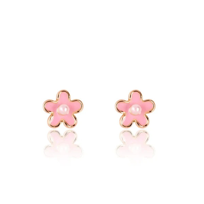 Cutie Enamel Studs Pink Fancy Flower Earrings