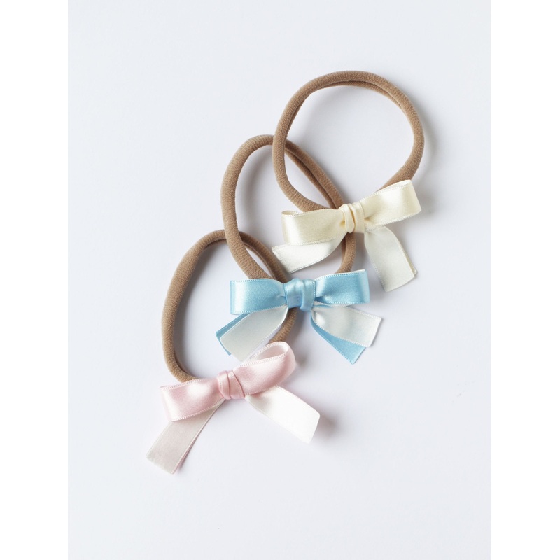 Eva's House 3Pk Small Double Satin Bow Soft Nylon Headband