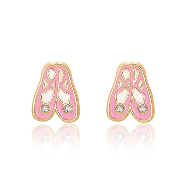 Glitter Ballet Slippers Cutie Enamel Stud Earrings