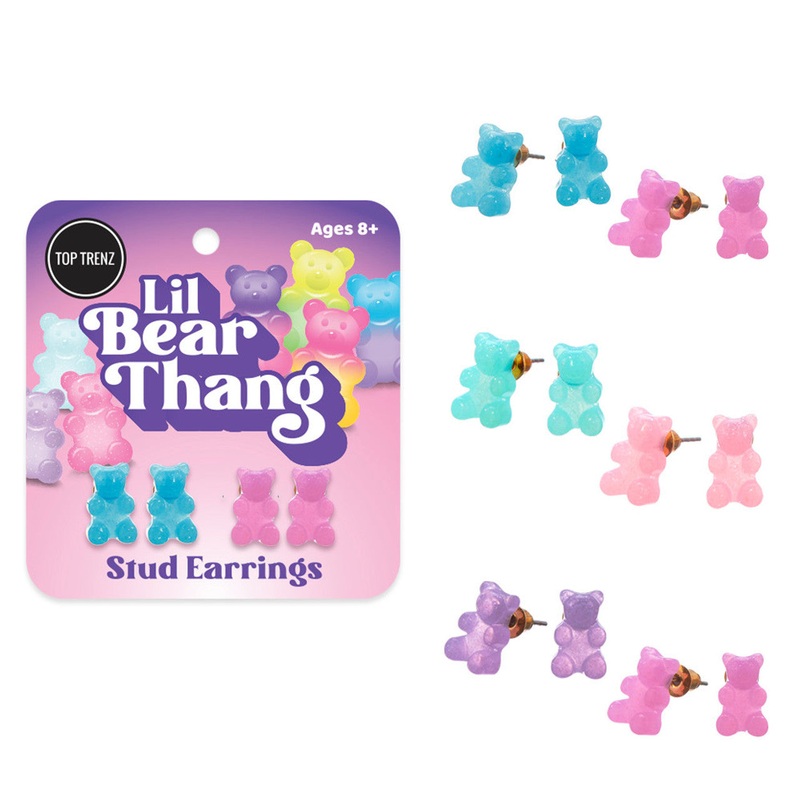 Lil Bear Thang Stud Earrings - Pastel Glitter