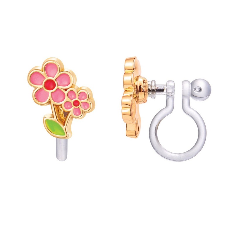 Little Pink Flower Cutie Enamel Stud Clip-On Earrings
