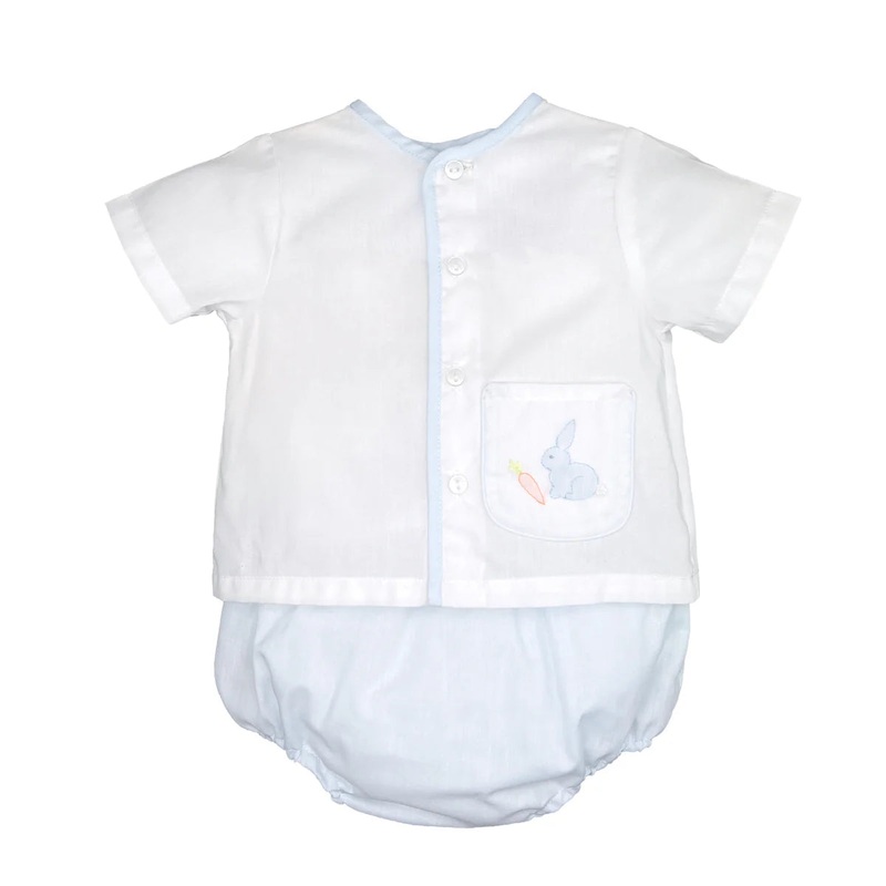 Petit Ami White & Blue Bunny Diaper Set w Blue Bonnet
