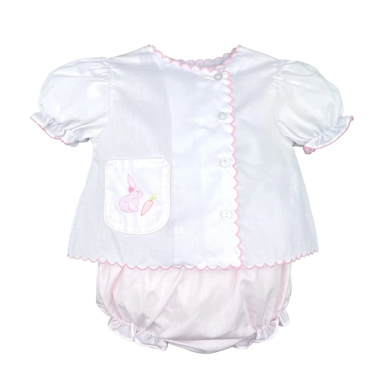 Petit Ami White & Pink Bunny Diaper Set w Pink Bonnet